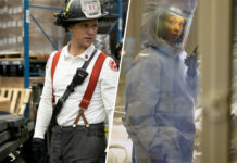 Jesse Spencer als Matthew Casey in "Chicago Fire" (li.) und Yaya DeCosta als April Sexton in "Chicago Med".