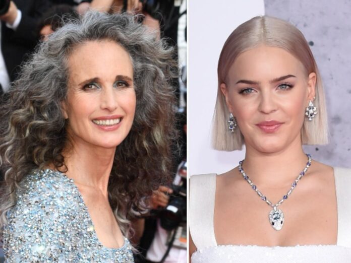 Der Granny-Hair-Look unterschiedlich interpretiert: Andie MacDowell (li.) und Anne-Marie