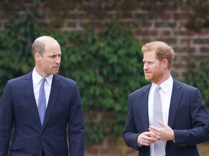 Prinz William (l.) und Prinz Harry auf dem Weg zur Enthüllung der Statue ihrer Mutter Prinzessin Diana.