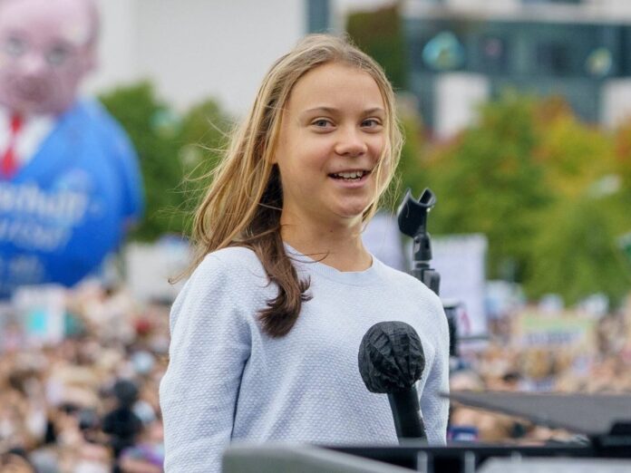 Greta Thunberg während einer Rede in Berlin.