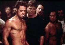 Brad Pitt (l.) in "Fight Club" (1999).