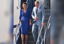 Herzogin Kate und Prinz William entsteigen in Belize einem Flugzeug der britischen Regierung.