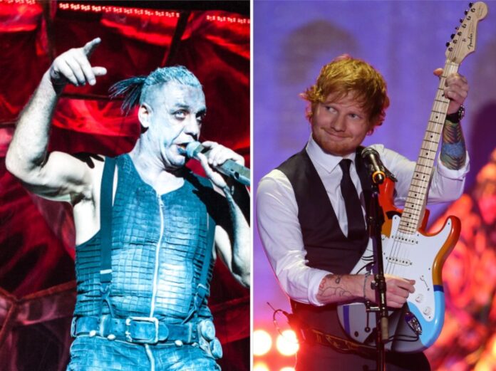 Rammstein mit Frontsänger Till Lindemann (li.) und Ed Sheeran spielen große Konzerte in Deutschland.