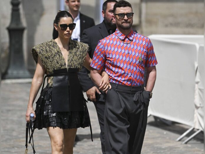 Jessica Biel und Justin Timberlake in Louis Vuitton in Paris.