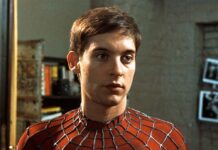 Tobey Maguire 2002 als Peter Parker alias "Spider-Man".