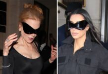 Nicole Kidman (l.) hat sich offenbar Inspiration von Kim Kardashian geholt und die gleiche extravagante Sonnenbrille getragen.