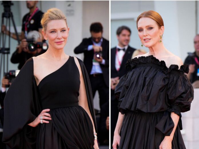 Cate Blanchett (l.) und Julianne Moore am Abschlusstag der Filmfestspiele von Venedig.