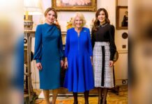 Königsgemahlin Camilla mit Königin Rania von Jordanien (l.) und Kronprinzessin Mary von Dänemark.