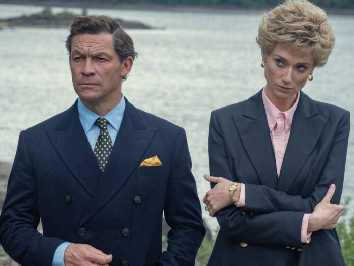 Dominic West als Prinz Charles und Elizabeth Debicki als Diana in Staffel fünf der Netflix-Serie 