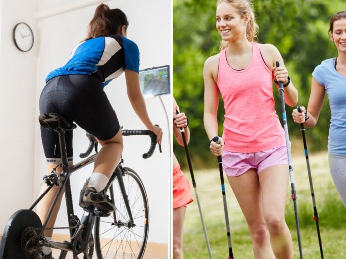 Indoor-Cycling (l.) und Nordic-Walking waren dieses Jahr zwei der begehrtesten Sportarten.