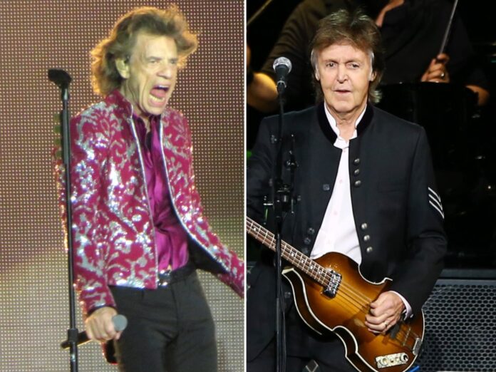 Rolling-Stones-Frontmann Mick Jagger (li.) und Beatles-Legende Paul McCartney standen offenbar gemeinsam im Tonstudio.
