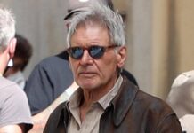 Harrison Ford am Set von "Indiana Jones und das Rad des Schicksals".