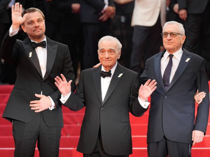 Hollywood-Geschichte auf einem Bild: Martin Scorsese flankiert von Leonardo DiCaprio (li.) und Robert De Niro.