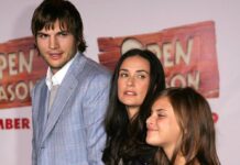 Ashton Kutcher mit Demi Moore und Tallulah Willis (v.l.) im Jahr 2006 in Los Angeles.