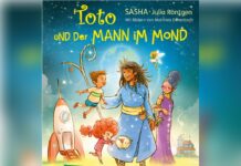 In dem Buch fliegt der kleine Toto zusammen mit seiner Freundin Mimi zum Mond. Die Illustrationen stammen von Matthias Derenbach.
