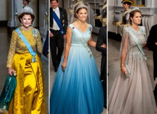 Mehr Glamour geht kaum: Königin Silvia (li.) und ihre beiden Töchter Victoria und Madeleine (re.) beim Bankett.