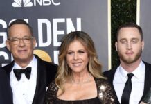 Tom Hanks und Rita Wilson mit ihrem Sohn Chet bei den Golden Globe Awards im Jahr 2020.
