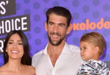 Nicole und Michael Phelps im Jahr 2018 mit ihrem erstgeborenen Sohn Boomer