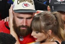 Taylor Swift herzte ihren Chiefs-Helden und Freund Travis Kelce nach dem Gewinn des Super Bowl.
