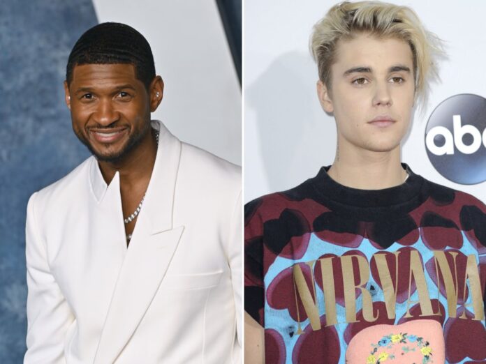 Usher (li.) wollte Justin Biebers Unterstützung auf der Bühne bei der Halbzeit-Show beim Super Bowl.