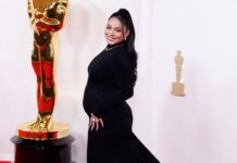 Vanessa Hudgens setzt ihren Babybauch bei den Oscars in Szene.